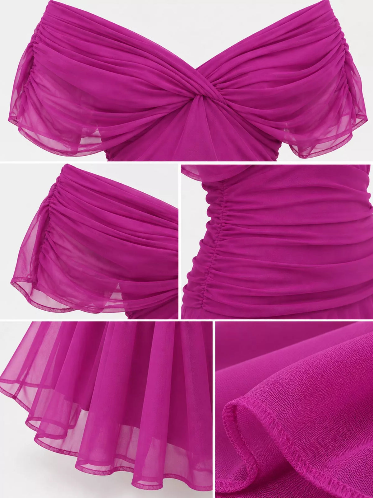 Off-shoulder ruched tulle dress, view 21