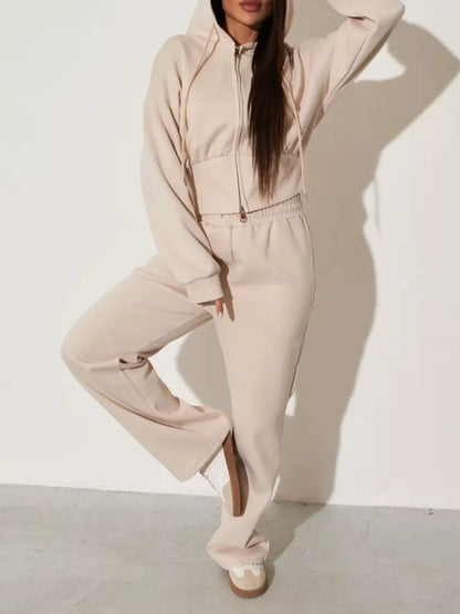 Zip-Up Hoodie & Wide-Leg Sweatpants Set