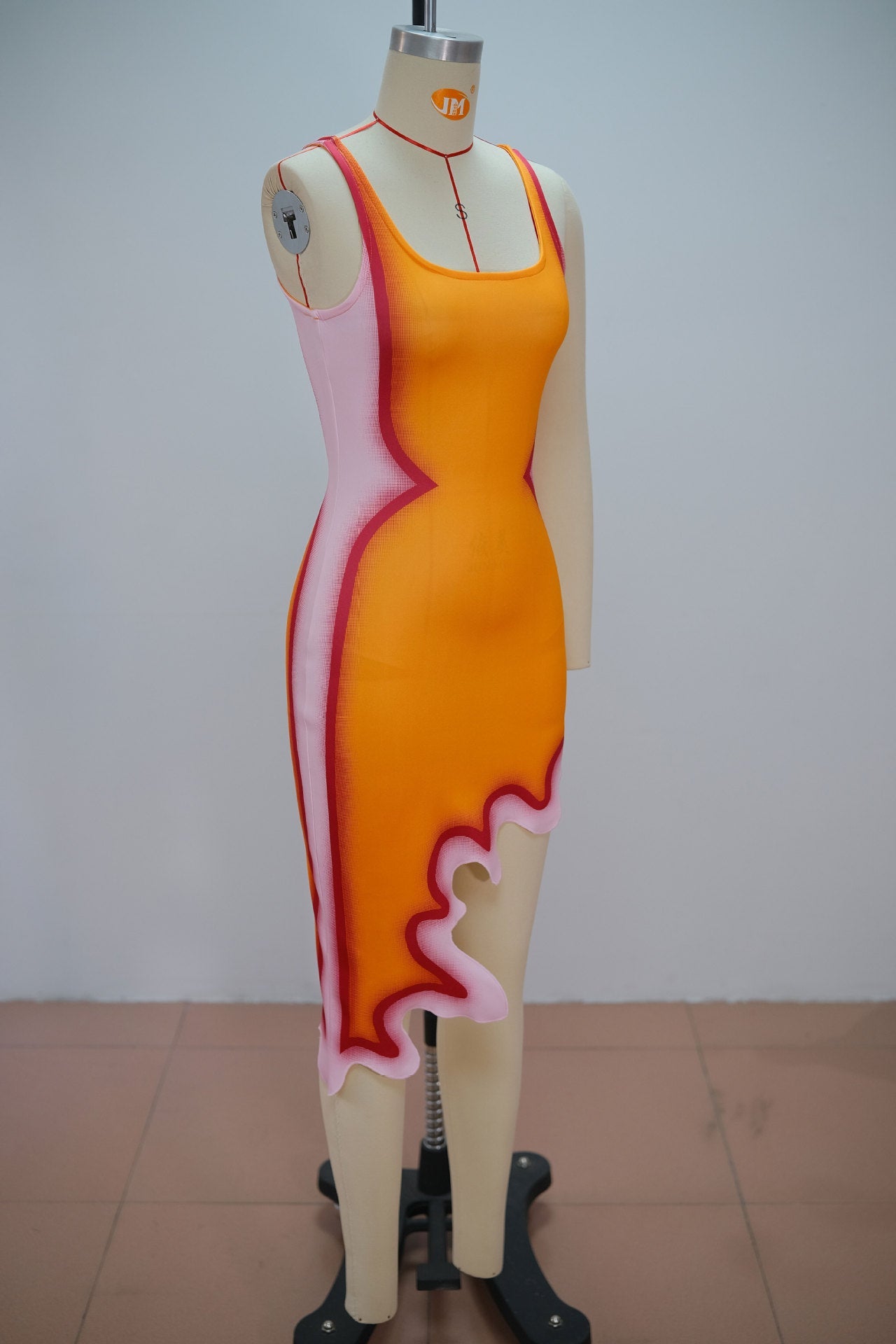 Strap vest printed irregular dress