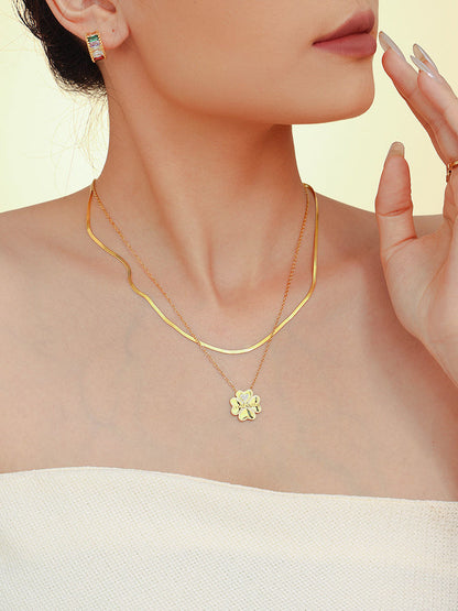 2 Piece 18K Gold-Plated Clover Necklace