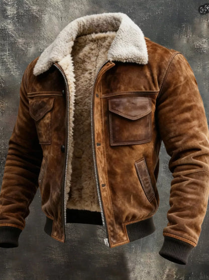 Men's plus size vintage zip up jacket with plush lining