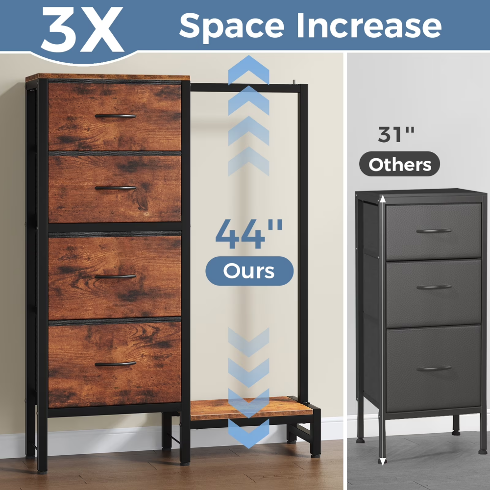 4 Drawers Dresser with Hanging Rack