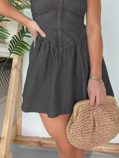 Full Size Lace Up Denim Dress