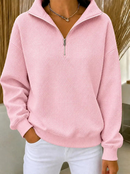 Full Size Waffle Knit Quarter-Zip Sweatshirt Plus Size
