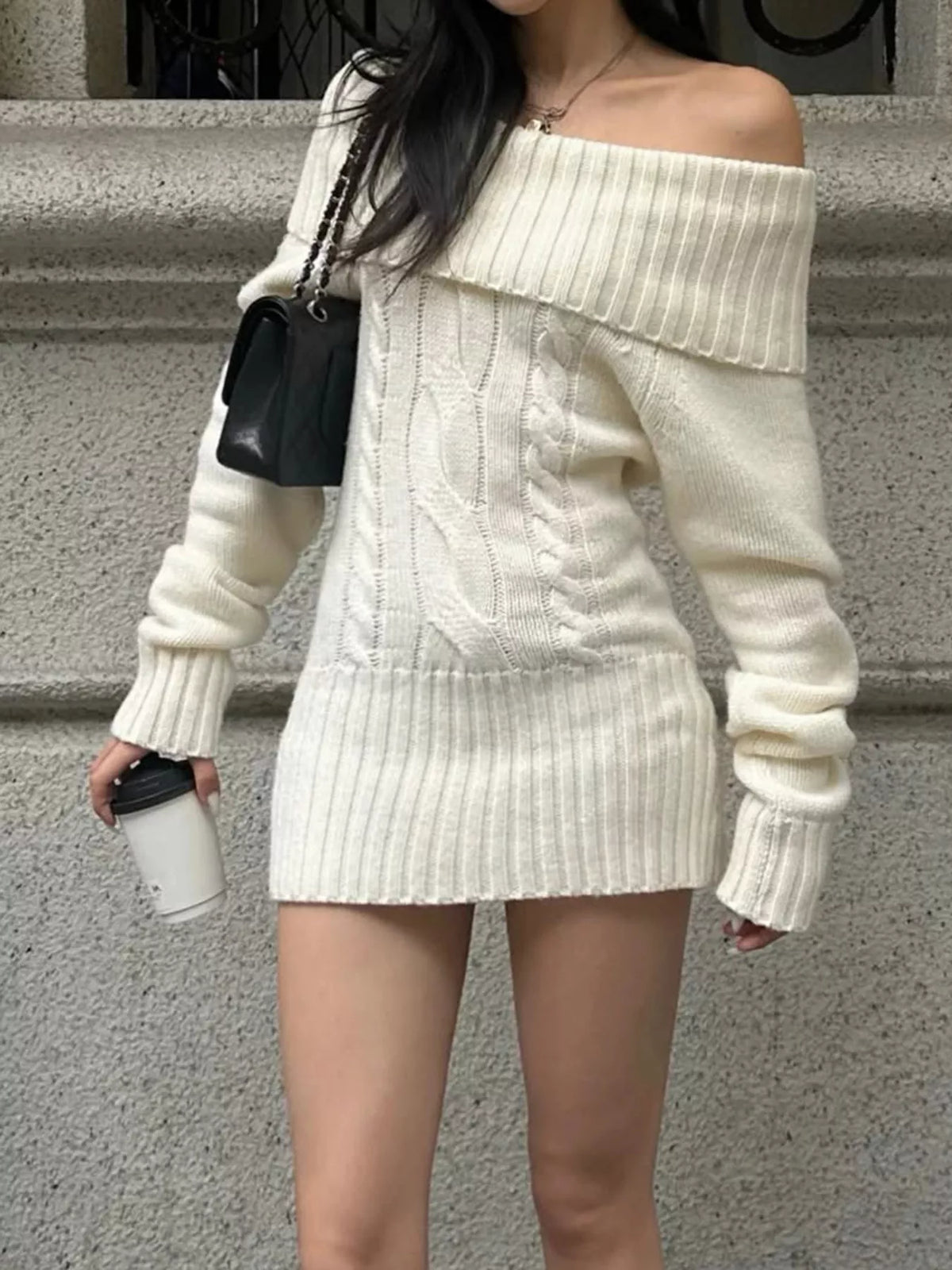Plus size cable knit sweater dress, view 2