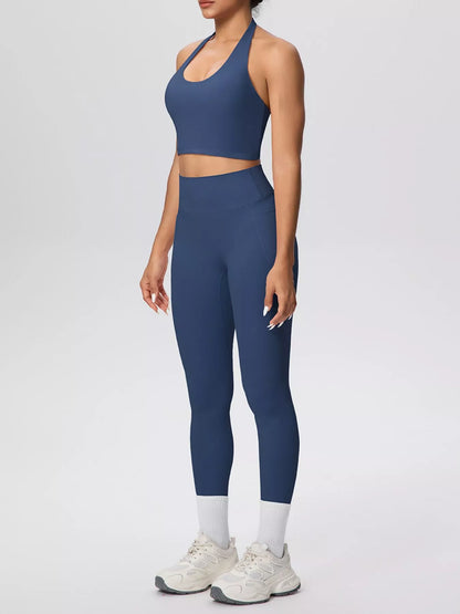 Halter Neck Crop Top & High-Waisted Leggings Set