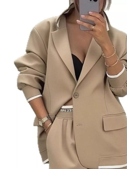 Full Size One Button Blazer & Wide Leg Pants Set Plus Size