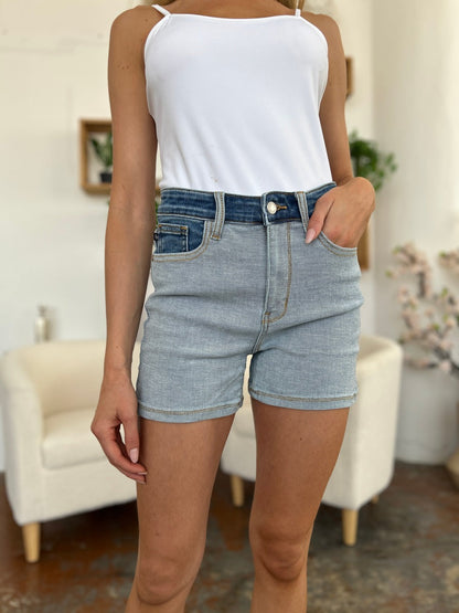 Color Block Denim Shorts