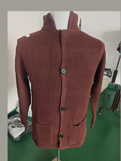 Men's Slim-Fit Knit Stand-Collar Cardigan with Pockets