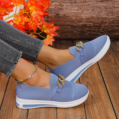 Chain Detail Round Toe Slip-Ons