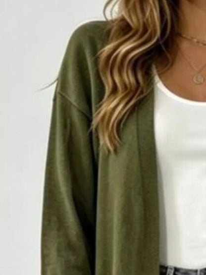 Full Size Open-Front Longline Knit Cardigan Plus Size