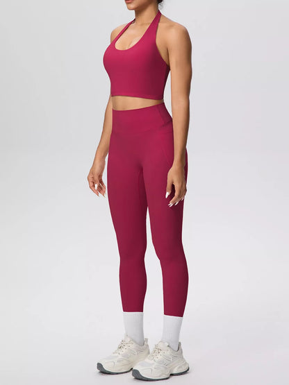 Halter Neck Crop Top & High-Waisted Leggings Set