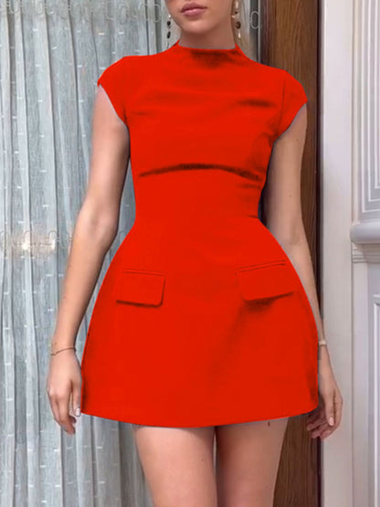 Mock neck A-line mini dress, view 10