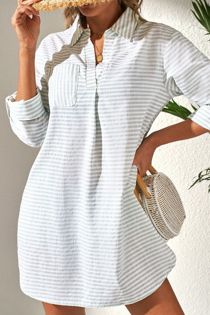 Striped Long Sleeve Mini Shirt Dress