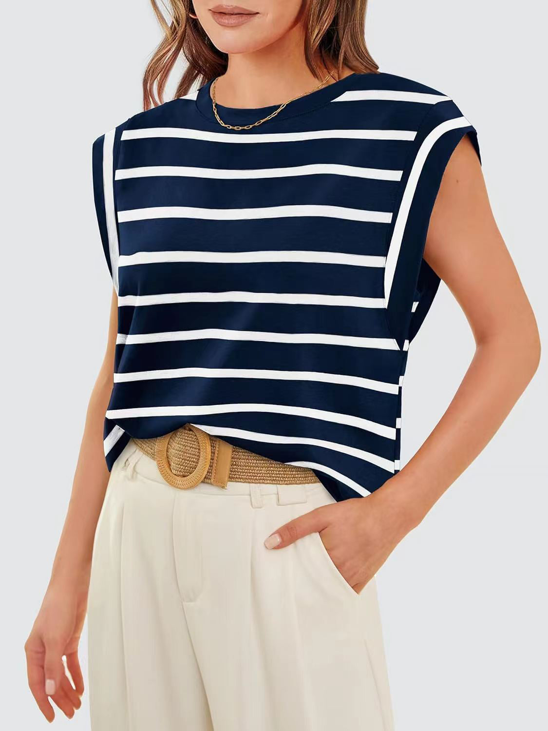 Striped Cap Sleeve T-Shirt