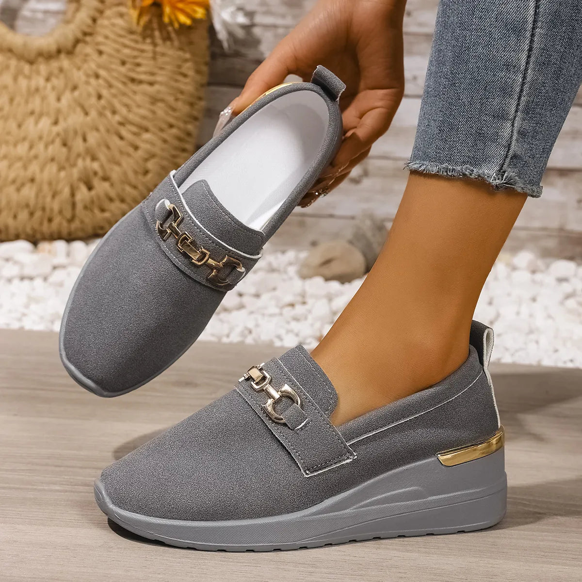 Round Toe Wedge Slip-Ons