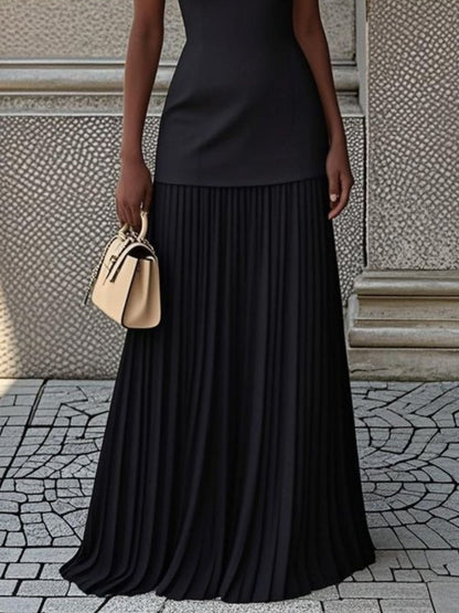 Full Size Sleeveless Top and Pleated Maxi Skirt Set Plus Size