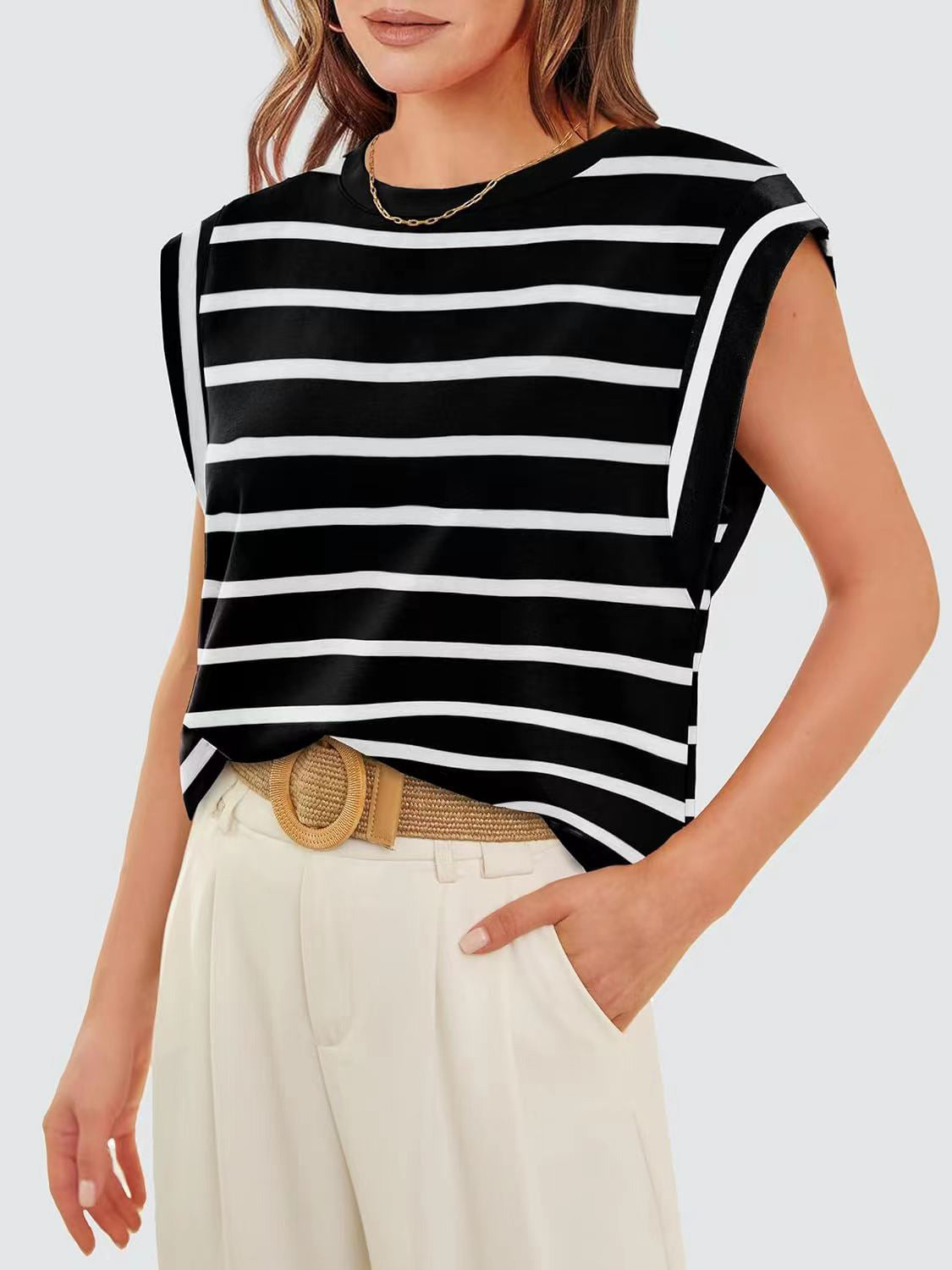 Striped Cap Sleeve T-Shirt