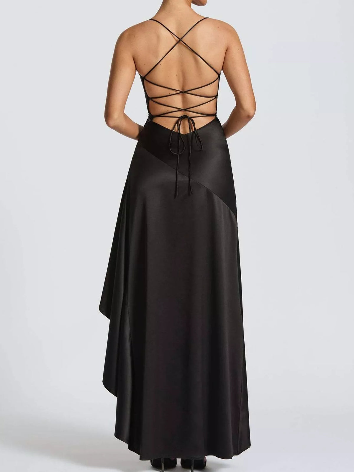 Plus Size High-Low Ruffle Hem Evening Dress, Backless