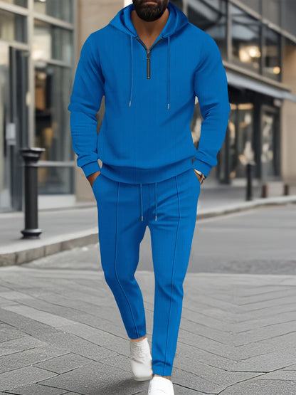 Men's Full Size Half Zipper Hoodie Set