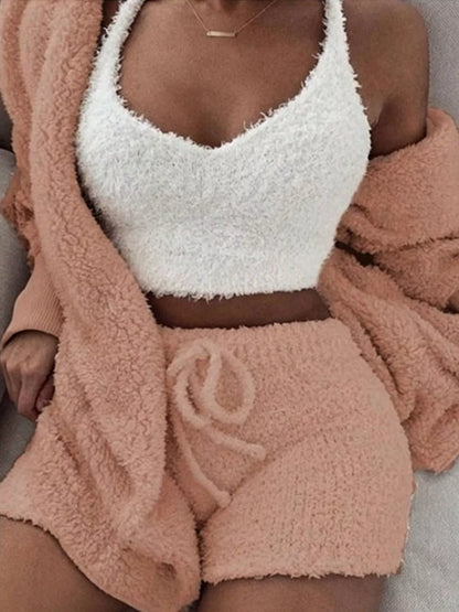 Fuzzy cardigan and shorts set, view 12