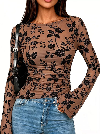Slim Fit Floral Print Long Sleeve Top