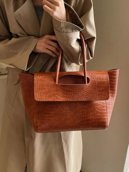 Crocodile-Embossed Shoulder Bag