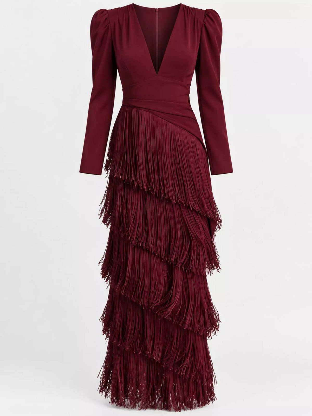 Fringed V-neck puff sleeve dress, view 27