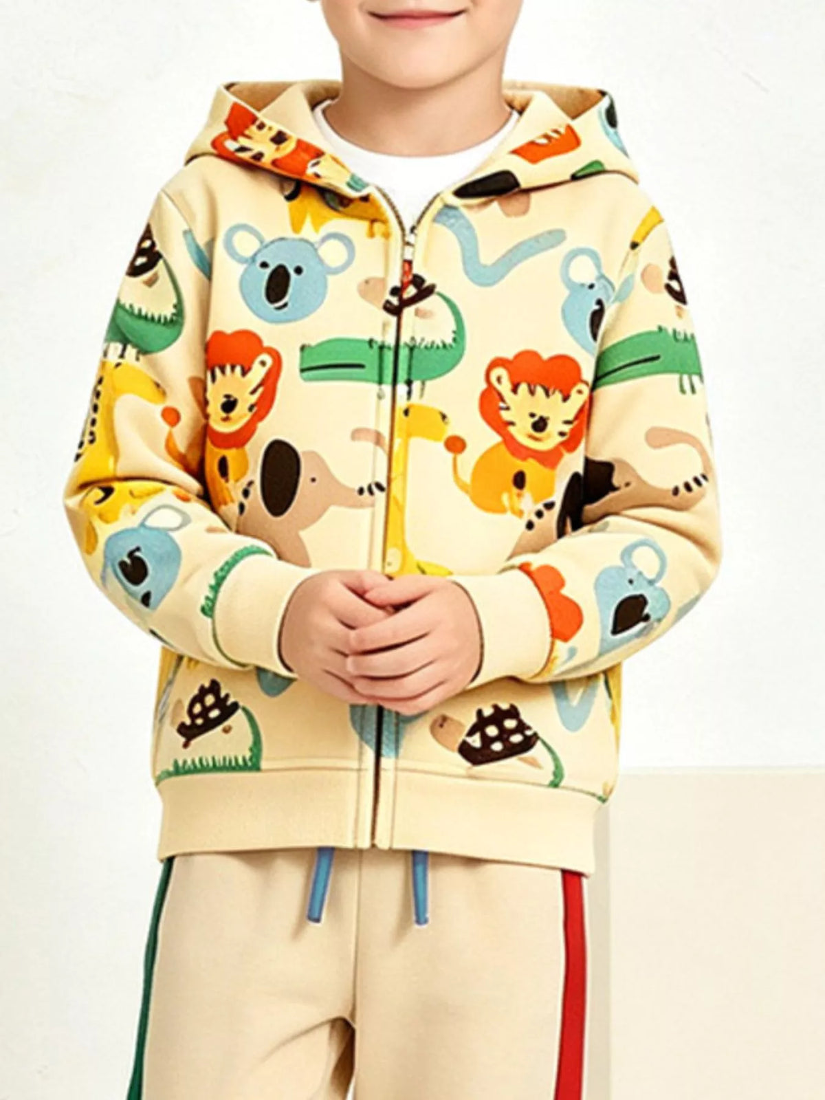 Kid's Cartoon Print Zip-Up Hoodie & Pants Set