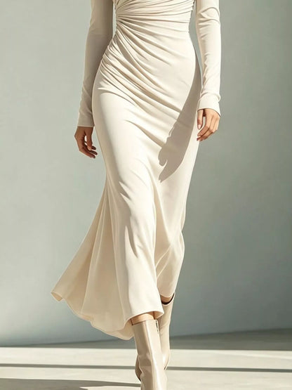 Asymmetrical Neck Ruched Dress