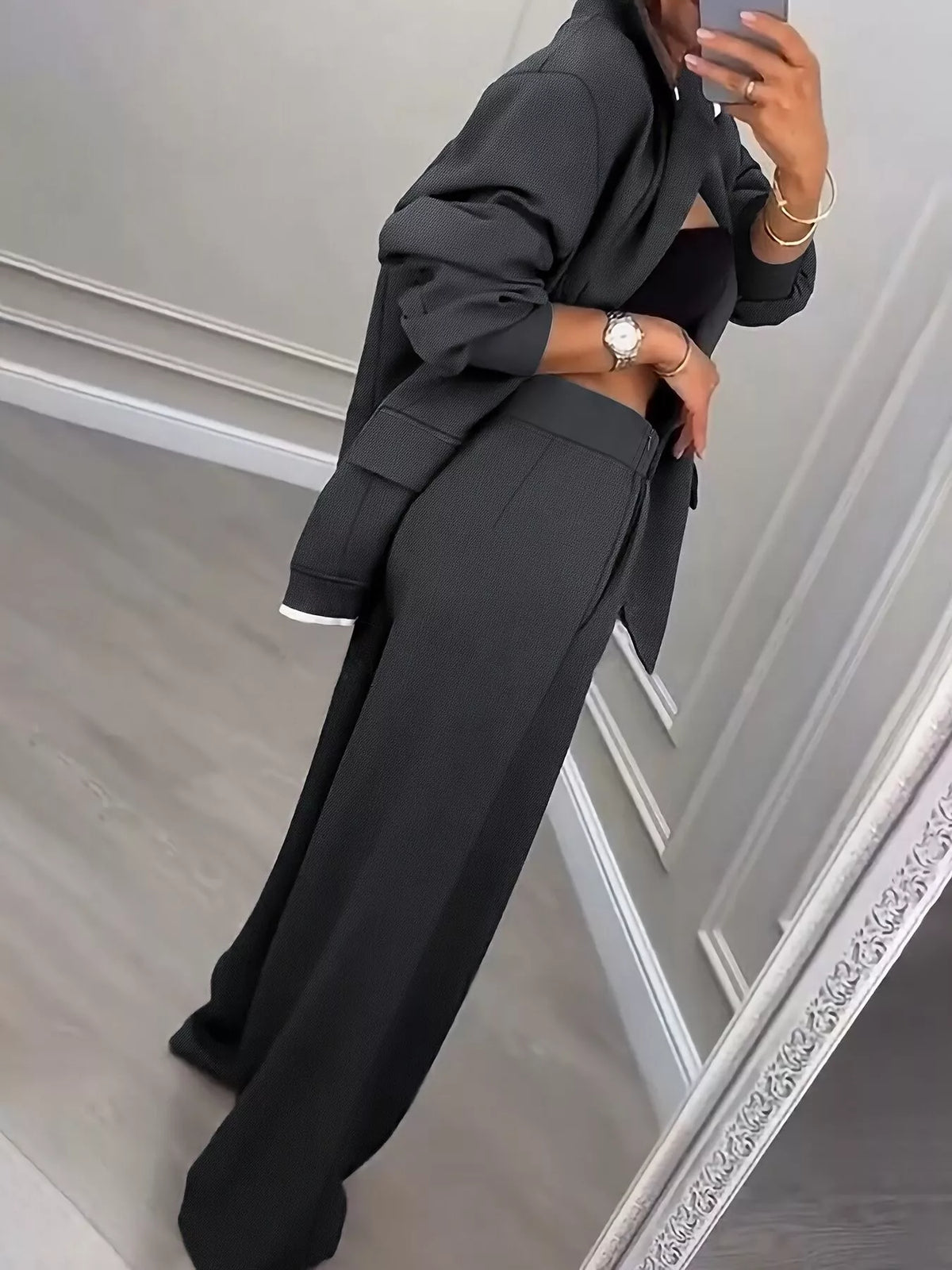 Lapel collar blazer and pants set, view 3