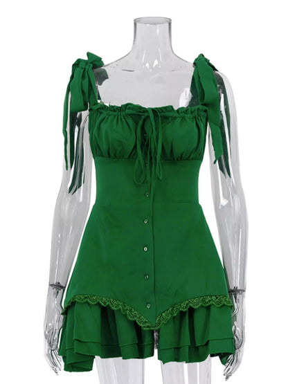 Tie-Shoulder Ruffled Mini Dress