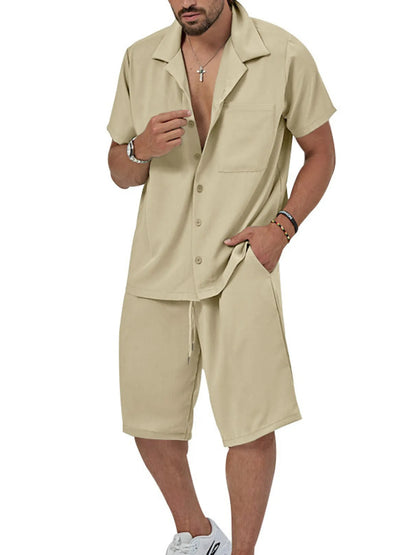 Men's Button Up Short Sleeve Shirt and Shorts Set