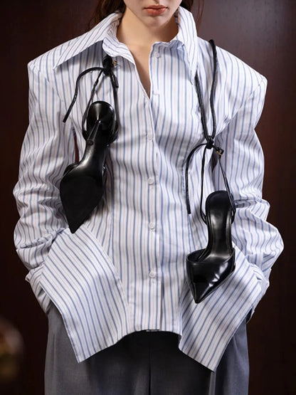 Plus size striped button-up shirt, view 5