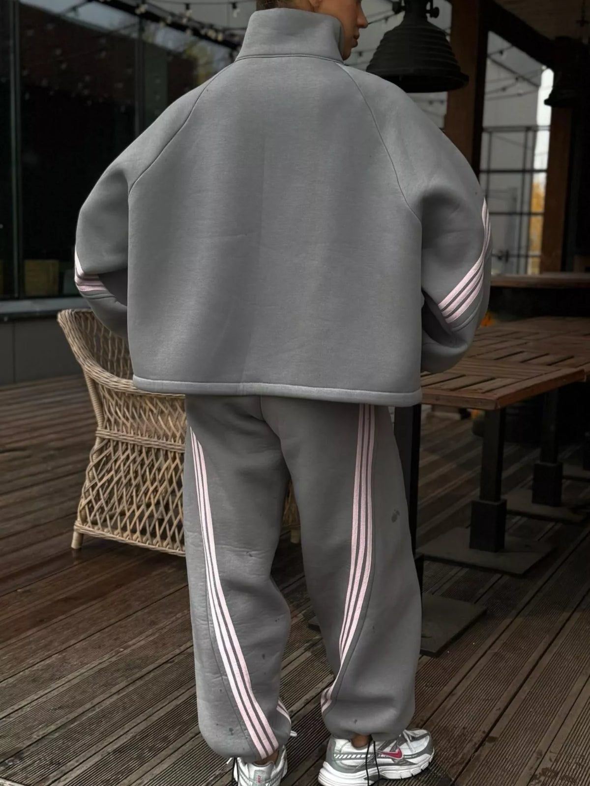 Contrast Striped Zip Up Top and Pants Set