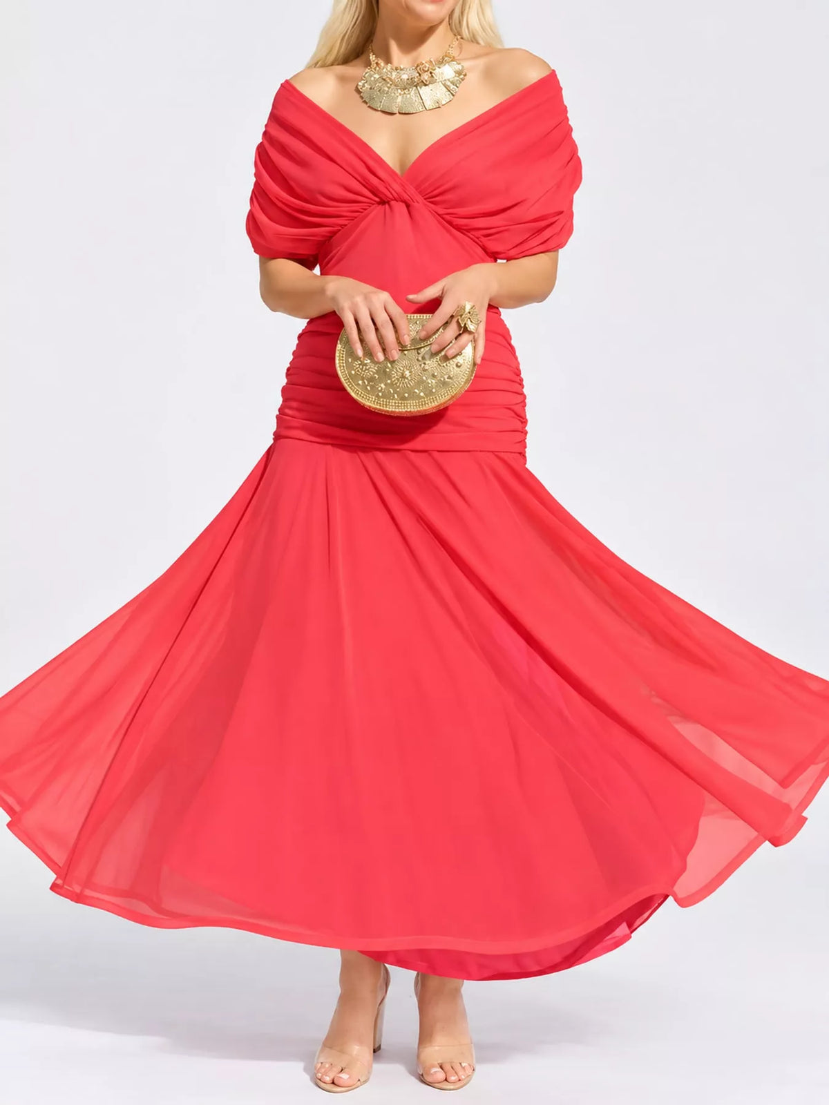 Curvy women's off-shoulder mesh dress, view 10