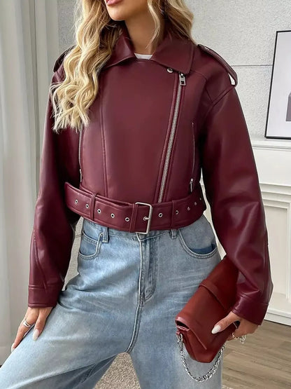 Faux leather belted jacket, view 7