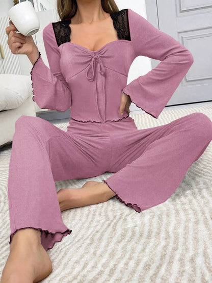 Lace Detail Flare Sleeves Top & Pants Lounge Set