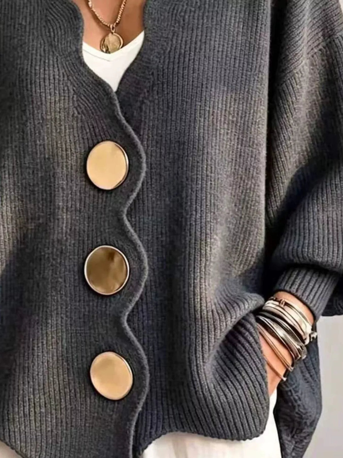 Plus Size Scalloped-Edge Oversized Cardigan