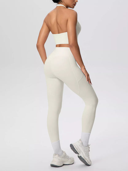 Halter Neck Crop Top & High-Waisted Leggings Set