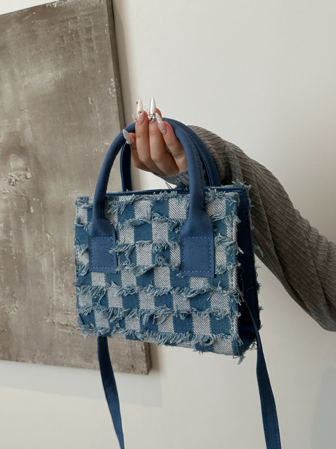 Checkered Denim Handbag