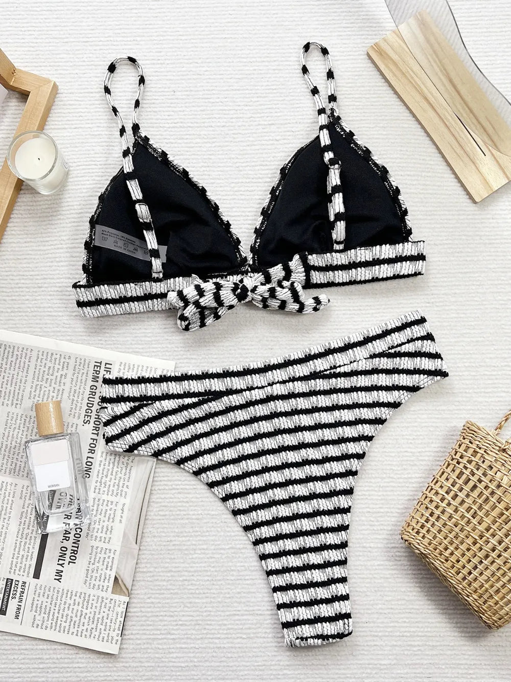 Striped V-neck bikini set, view 2