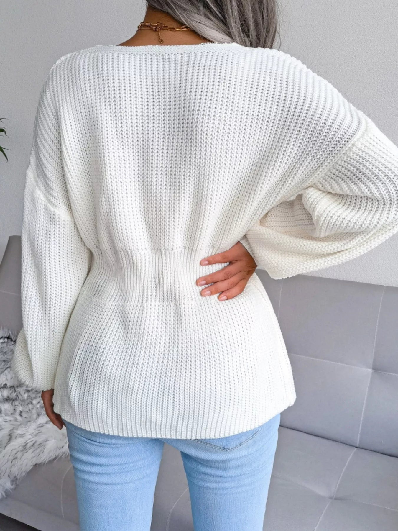 V-Neck Dropped Shoulder Sweater