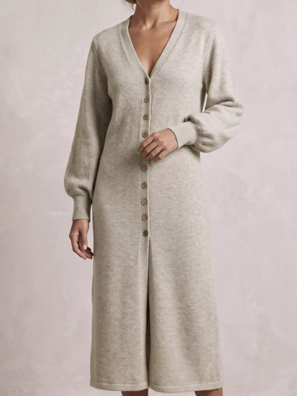 Button Front Long Sleeve Sweater Dress