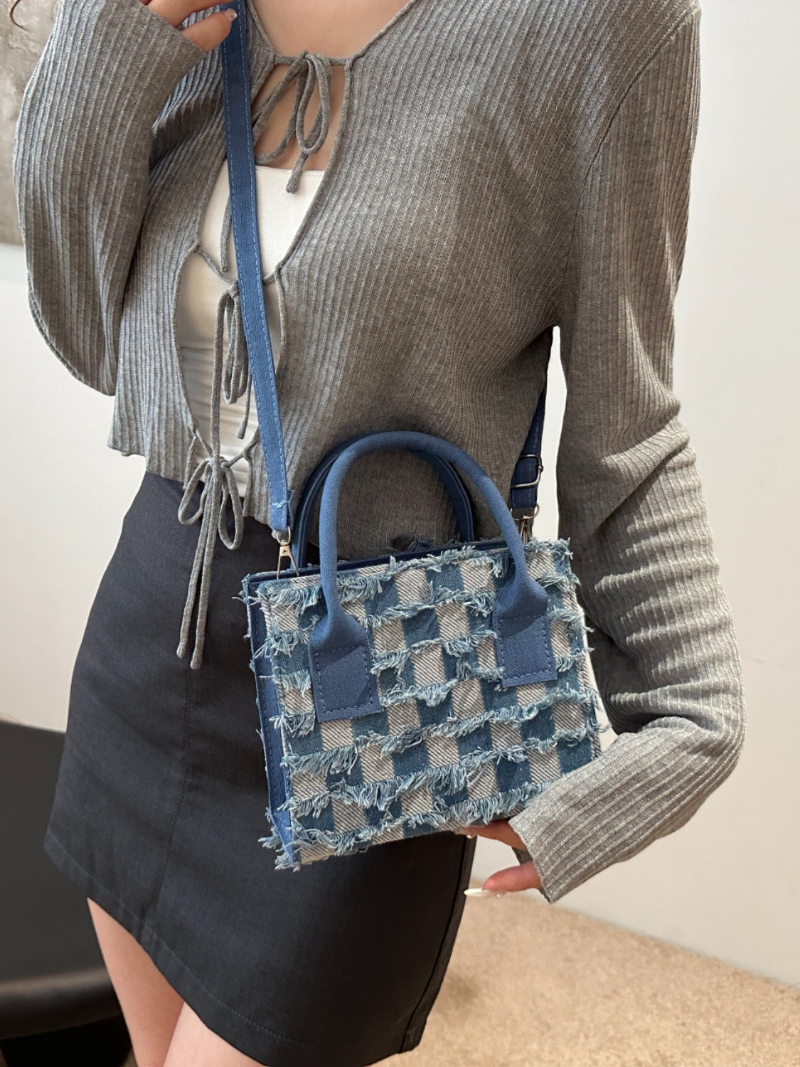 Checkered Denim Handbag