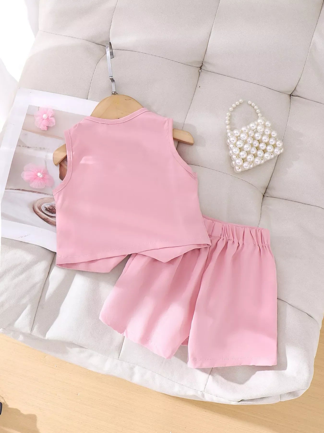 Children's Bow Button Up Vest and Skirt Set