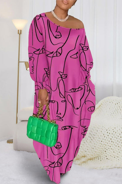 Printed Lantern Sleeve Maxi Dress