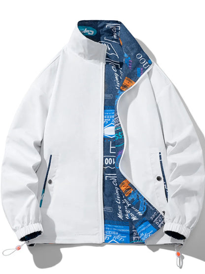 Men's Plus Size Printed Zip Up Jacket