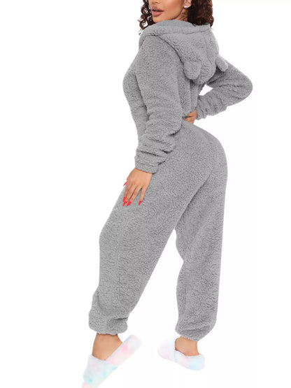 Full Size Fleece Zip-Up Hooded Jumpsuit Plus Size