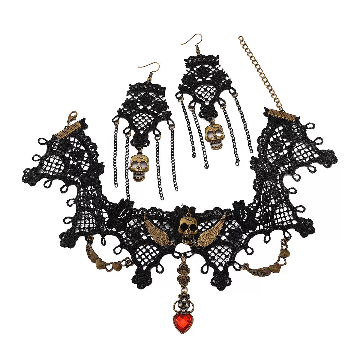 Halloween Lace Skull Necklace Set